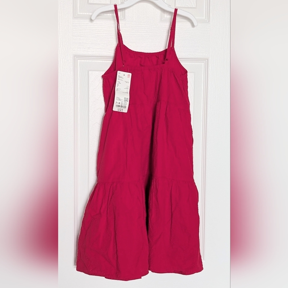 NWT Uniqlo Girls' (Size 7-8) Red Lightweight Seersucker Camisole Dress/Sundress - Picture 4 of 15